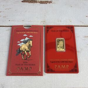 2026 Pamp Suisse 5 gram 9999 Fine Gold Bar Year Of The Horse Lunar Legend Series